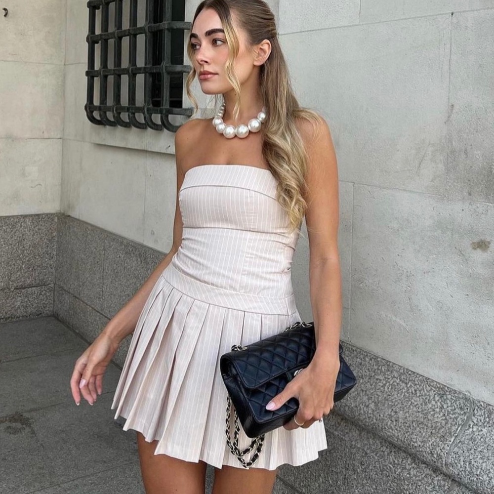 NWT ZARA STRIPED STRAPLESS DRESS M